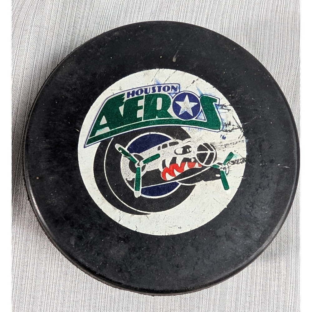 Puck World Houston Aeros IHL Hockey Puck Black Vintage Minor League Memorabilia